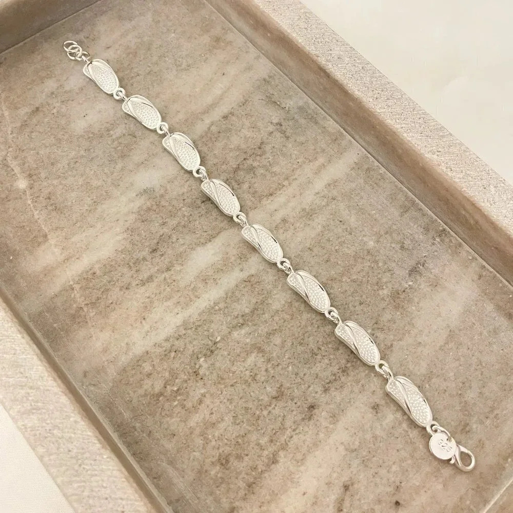 925 Sterling Silver Flip Flop Bracelet Shoe Bracelet Beach Vacation Bracelet - Picture 5 of 5